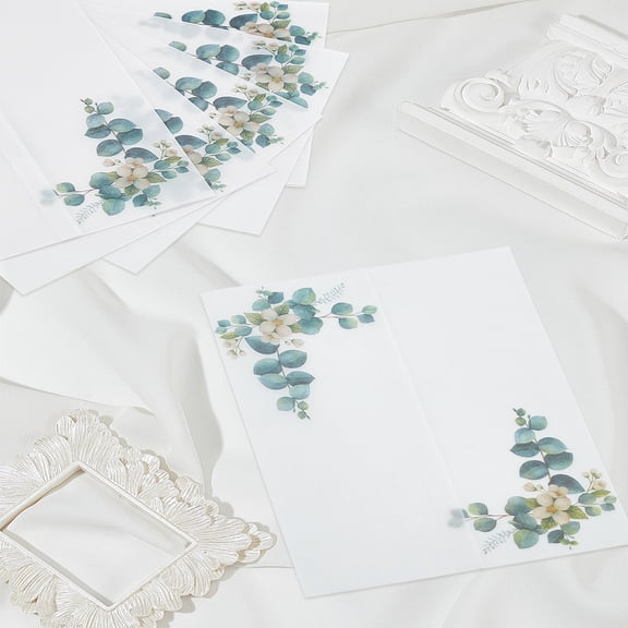 14Pcs Leaf Pattern Parchment Paper Envelopes Semitransparent Rectangle WhiteSmoke 181x131x0.3mm for making