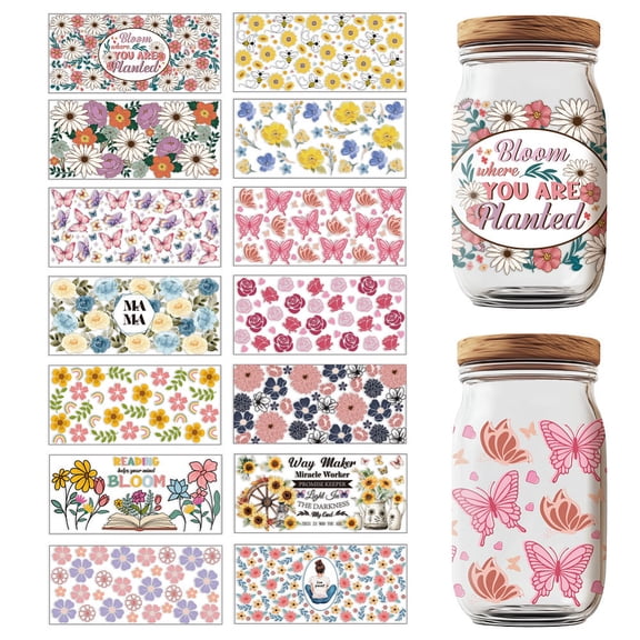 14Pcs Letter PVC DIY Heat Transfer Paper for UV Sublimation Cup Mixed Shapes 110x240mm DIY