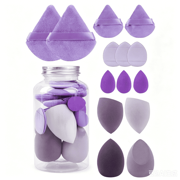 14Pcs Makeup Sponge & Powder Puff Set, Wet Dry Dual Use Beauty Blenders, Triangle Powder Puffs, Mini & Large Beauty Sponges, Finger Puffs with Storage Jar