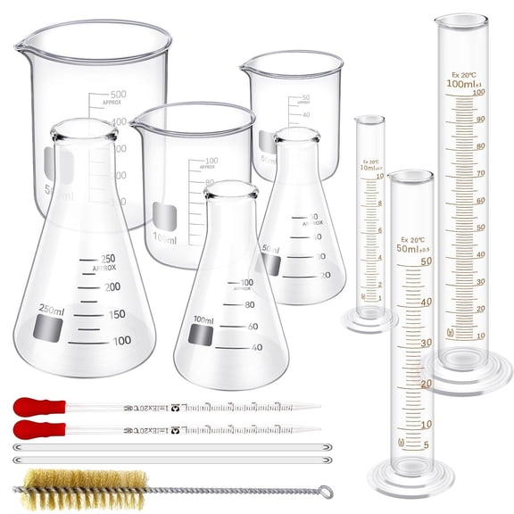 14Pcs Measuring Beaker 50/100/500ml Glass Flask 50/100/250ml Graduated Cylinder