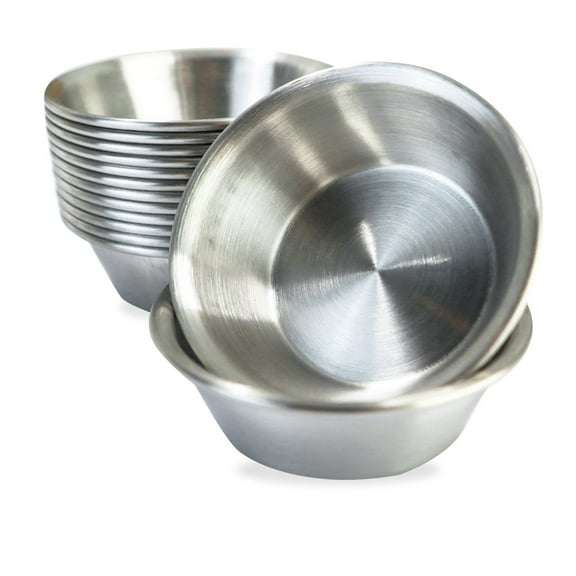 14Pcs Mini Stainless Steel Seasoning Dishes, 2.3oz Dipping Sauce Bowls, Sushi Dipping Dishes, for Individual Serving Condiments, Meal Prep, Snack, Soy Dip (Silver)