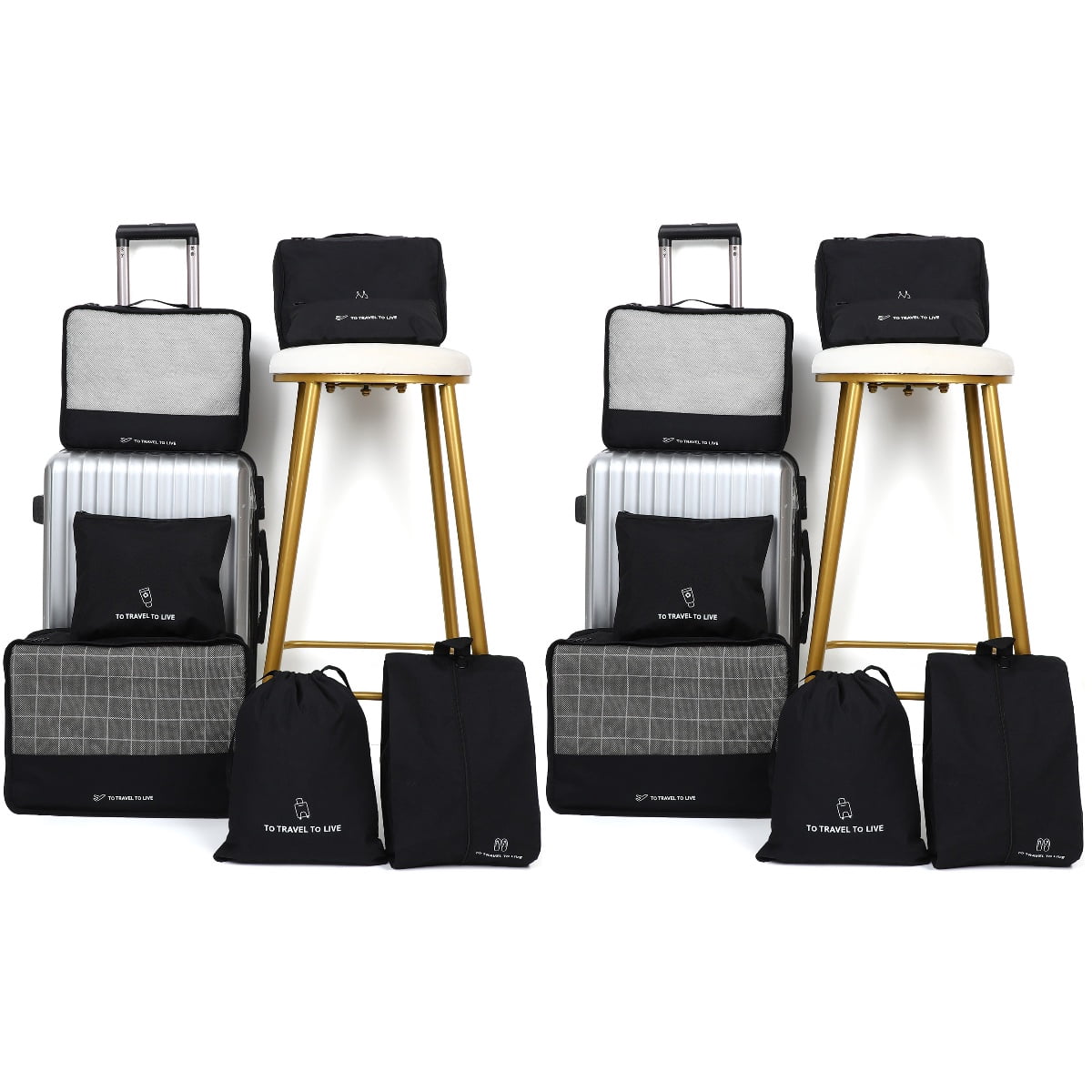 ETEREAUTY Packing Cubes Black Travel Storage Bags for Suitcase Organizers