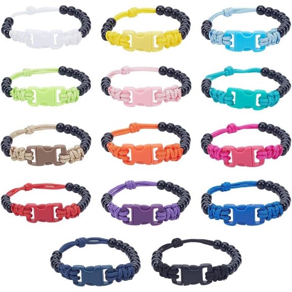 14Pcs Plastic Pace Counter Beads for Land Navigation with Polyester Spandex Cord Mixed Color 210mm