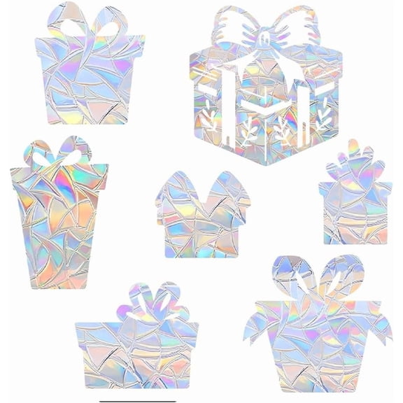 14Pcs Rainbow Window Cling Gift Box Window Decals 3D Sun Catcher Static Non Adhesive Collision Glass Stickers Vinyl Film Home Decorations for Sliding Doors Windows Prevent Birds Strikes