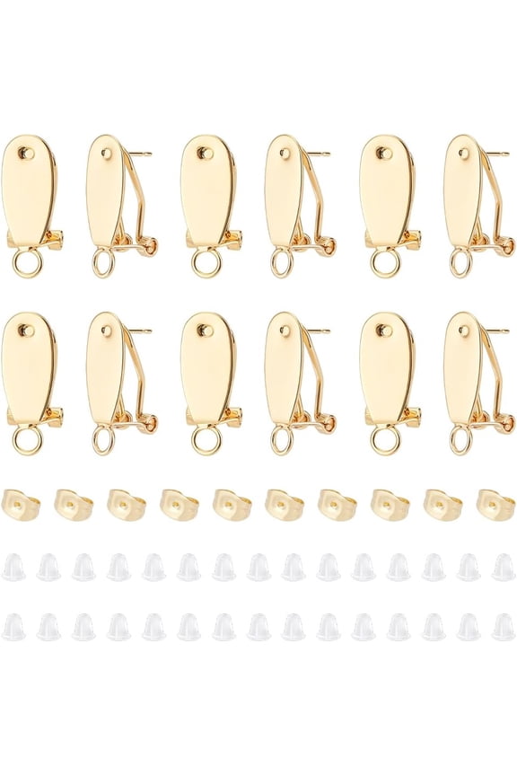 14Pcs Real 18K Gold Plated Ear Studs Meal Stud Earring Findings French Clip Earrings with Loop Earring Posts with Ear Nuts Stud Earring for DIY Earrings Jewelry Making
