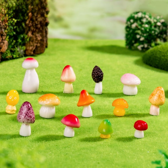 14Pcs Resin Mushroom Decor, Miniature Landscape Ornaments, Cute Jewelry Accessories, Home Desk Decoration, Wedding Gift, DIY Craft Collection, Multicolor Tiny Figurines