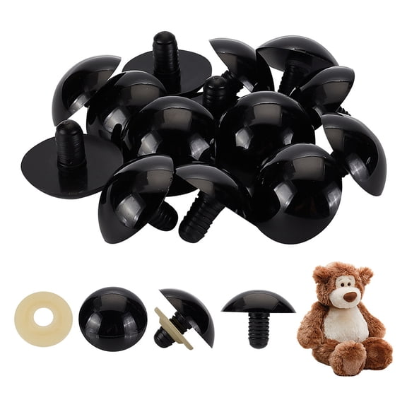 14Pcs Resin Safety Eyes with Plastic Spacer for Crafts Crochet Toy and Stuffed Animals Half Round Black 31x40mm