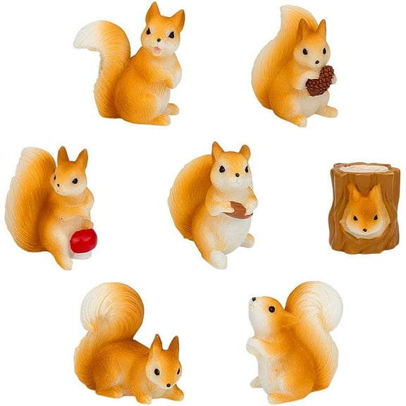 14Pcs Resin Squirrel Mini Figurines Autumn Trees Hazelnut Figurines Collection Tiny Forest Animal Squirrel Figurine for Outdoor Landscape Garden Lawn Pot DIY Cake Decoration