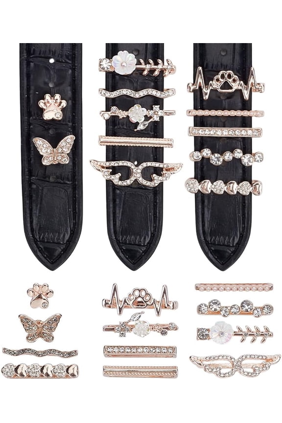 14Pcs Rhinestone Watch Charm Watch Band Charms Alloy Cross Heart Watch Charms Decorative Ring Loops for Watch Band Decoration