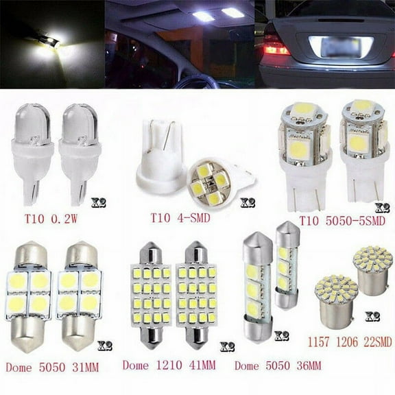 14Pcs/Set Super Bright White LED Car Interior Inside Light Dome Trunk Map License Plate Lamp Bulbs Auto Accessories