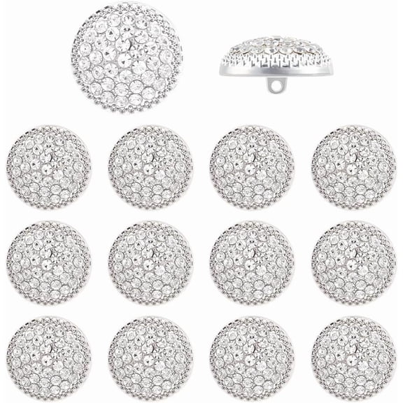 14Pcs Silver Round Alloy Rhinestone Buttons 1 inch 1-Hole Clear Embellishments Buttons for Clothing DIY Sewing Accessories Wedding Decaration Luxury Crafts Jewelry Making