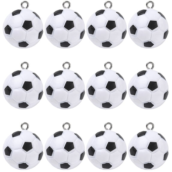 14Pcs Soccer Ball Charms Plastic Sports Charms Bulk 3D Black White Small Round Acrylic Football Dangle Sport Pendants
