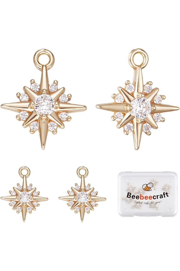 14Pcs Star Charms 14K Gold Plated Cubic Zirconia North Star Pendant Charms for DIY Necklace Earrings Wedding Anniversary Summer Party Jewelry Making