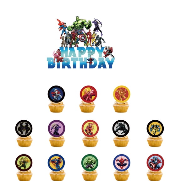 14Pcs Super Hero Cake Topper and Cupcake Toppers Set Birthday Party Supplies for Themed Birthday Decorations Supplies