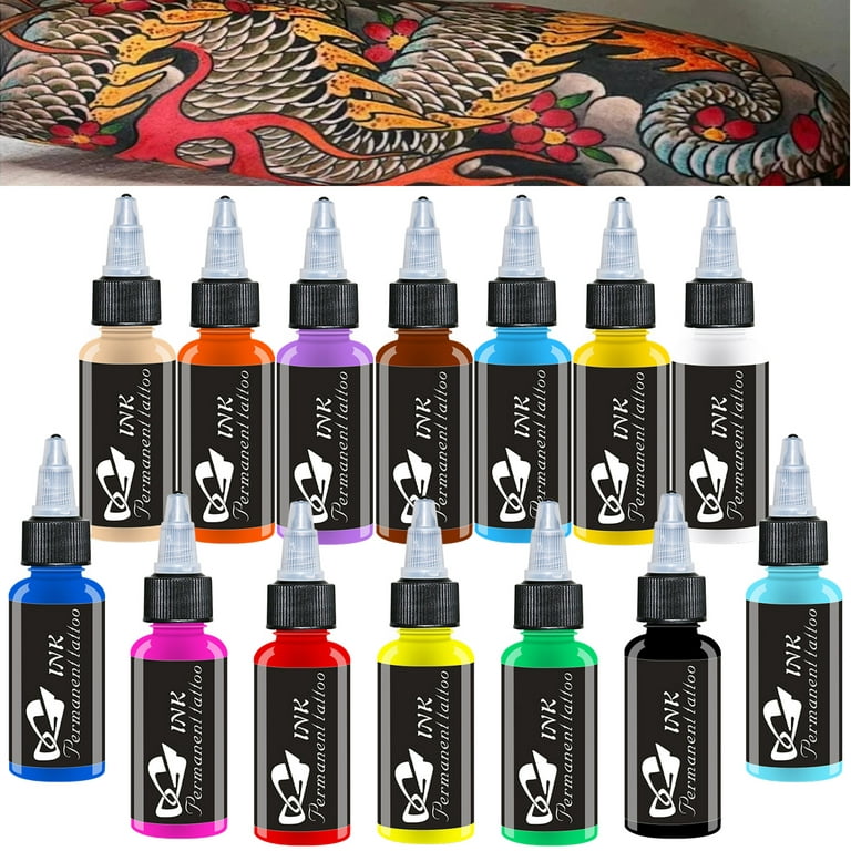 Baodeli 14pcs Tattoo Ink 14 Colors Set 1 oz 30ml/Bottle Tattoo Inks Pigment Kit for 3D Makeup Beauty Skin Body Art., Size: 1oz