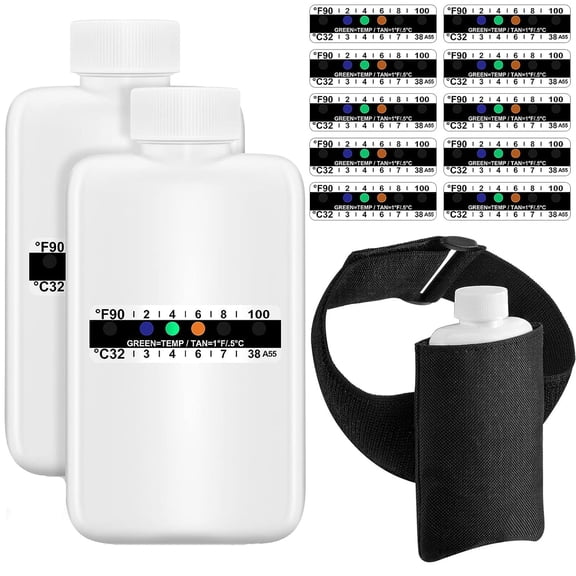 14Pcs Urine Testing Complete Kit, Tool Bag,2 Smaller Translucent Portable Empty Bottle, Hidden Hi-Stretch Leg Strap and Thermal Sample Bag,10 Temperature Test Strips,White,