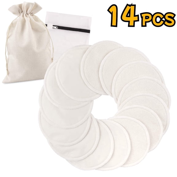 14PCS Reusable Nursing Pads, 3-Layer Washable Breast Pads with Laundry Bag & Storage Bag - Soft, Absorbent, Eco Pads for Breastfeeding
