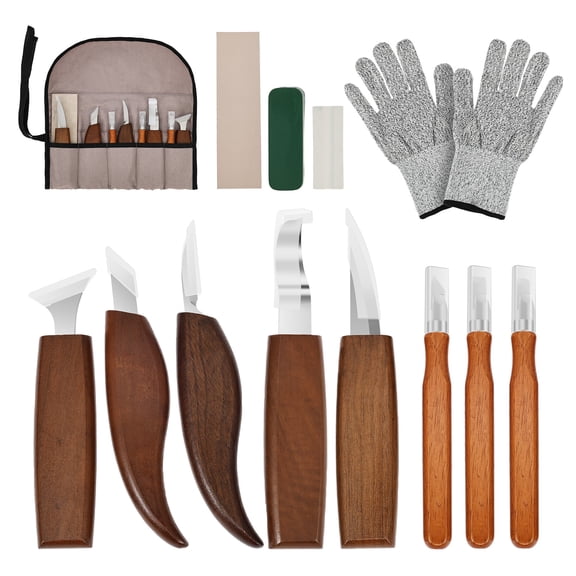 14Pcs Wood Carving Tools, Woodworking Chisel Professional Whittling Craft Set Starter Hand Kit with Storage Bag Present for Beginner DIY Fun