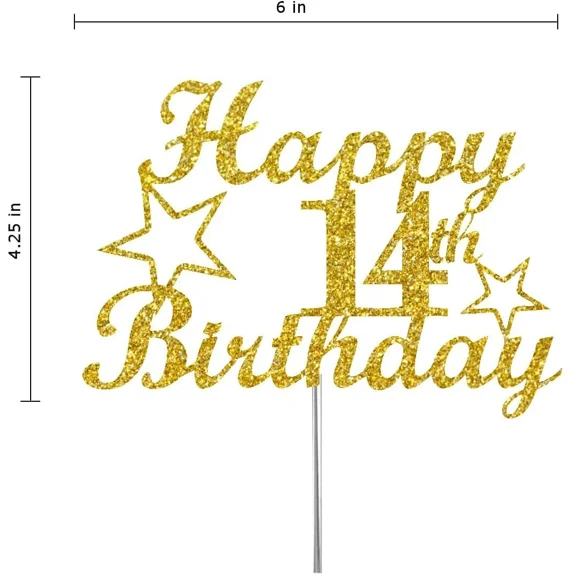 14Th Birthday Cake Topper Gold Glitter,14Th Party Decoration Ideas