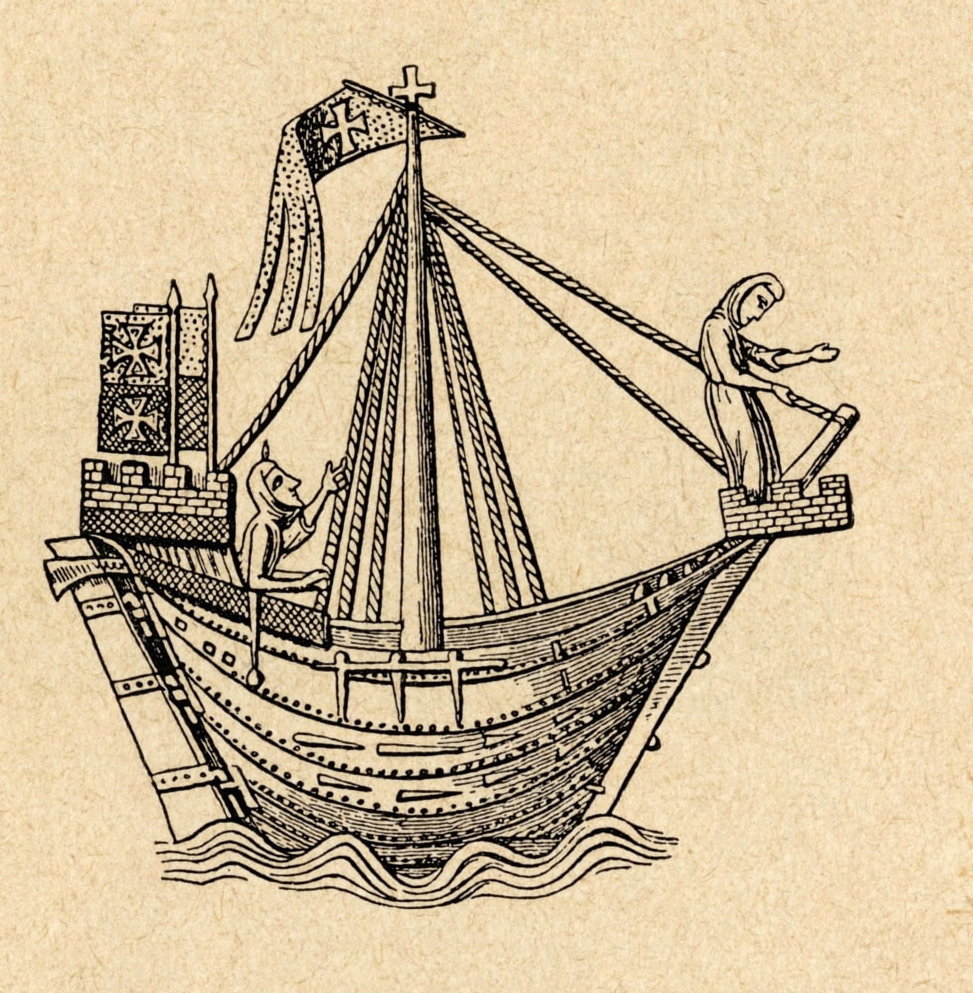 A 14Th Century Sailing Ship Of The Hanseatic League After A 14Th Century Woodcut From Sveriges Historia By Otto Sjogren Published Malmo 1938 Canvas Art - Ken Welsh Design Pics (24 x 24)