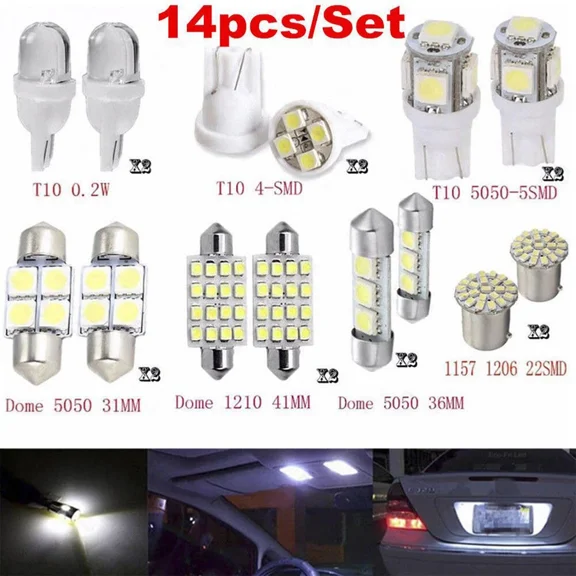 14X Car Interior Package Map Dome License Plate Mixed Led Light Accessories Kits