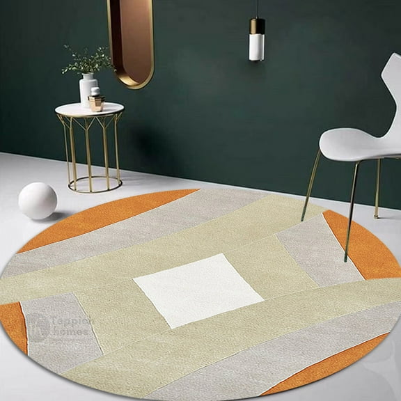 14X14 Handmade Rug, Bed, Living, Room, Round Carpet, Geometric Design, Tufted Area Rugs