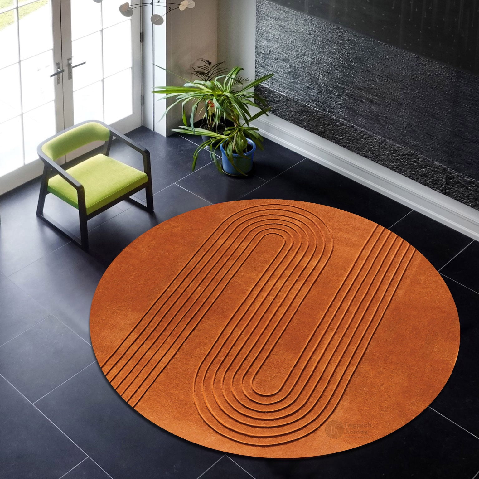14X14 Tufted Rug, Terracotta Color, Hallway, Bed, room, Round Carpet ...