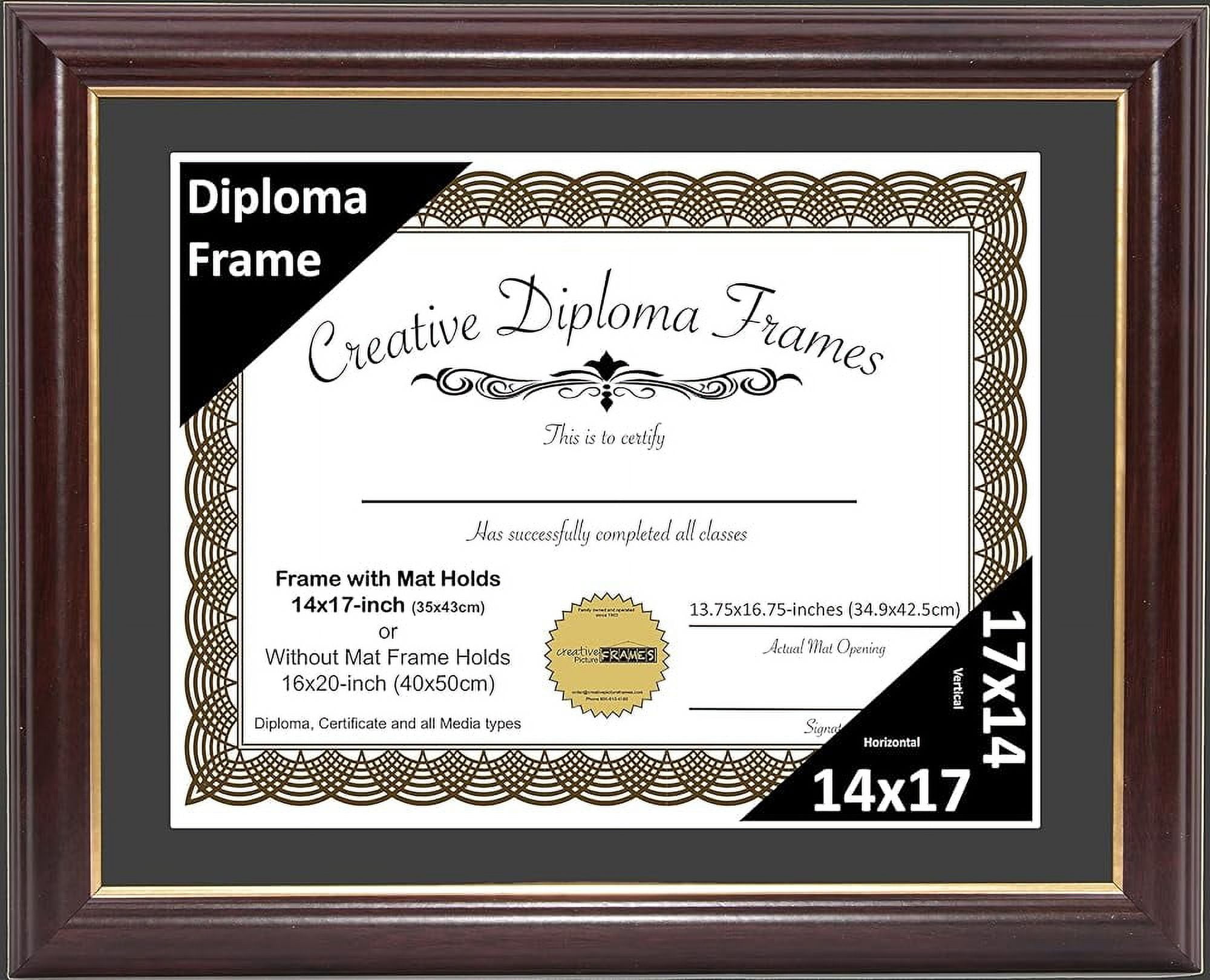 14X17 Rim Diploma Frame With Black Mat Glass And Installed Wall Hangers
