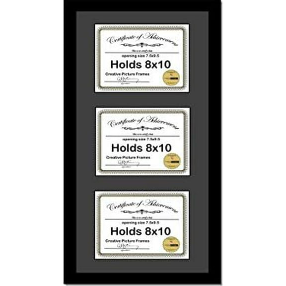 14X30Bk-B Black Vertical 8X10 Triple Diploma Frame With 3 Opening Black Matting | Holds 3 8X10 Inch Documents With Installed Wall Hanger$$Home Decor, Kitchen, & Other