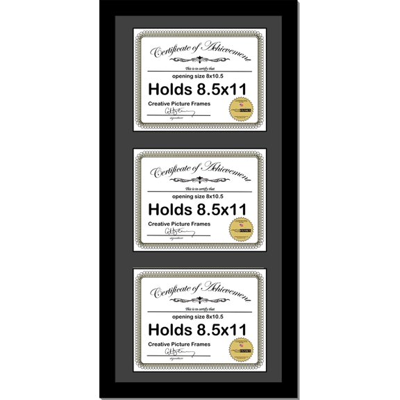 14X30Bk-B Black Vertical 8X5X11 Triple Diploma Frame With 3 Opening Black Mat, Holds 3 8.5X11 Inch Documents With Wall Hanger$$Home Decor, Kitchen, & Other