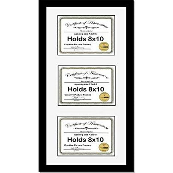 14X30Bk-W Black Vertical 8X10 Triple Diploma Frame With 3 Opening White Matting | Holds 3 8X10 Inch Documents With Installed Wall Hanger$$Home Decor, Kitchen, & Other