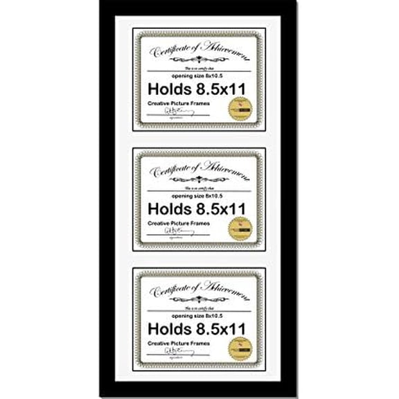 14X30Bk-W Black Vertical 8X5X11 Triple Diploma Frame With 3 Opening White Mat, Holds 3 8.5X11 Inch Documents With Wall Hanger$$Home Decor, Kitchen, & Other