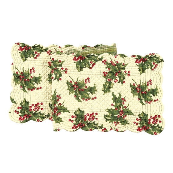 14X51 Inches Quilted SCALLOP RUNNER, HOLLY,