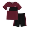 thumbnail image 1 of 14Y Big Boys Clothes 15Y Boys 2PCS Summer Outfits Set Crew Neck Big Boys Short Sleeve Color-blocked Top Shorts Set Red, 1 of 7