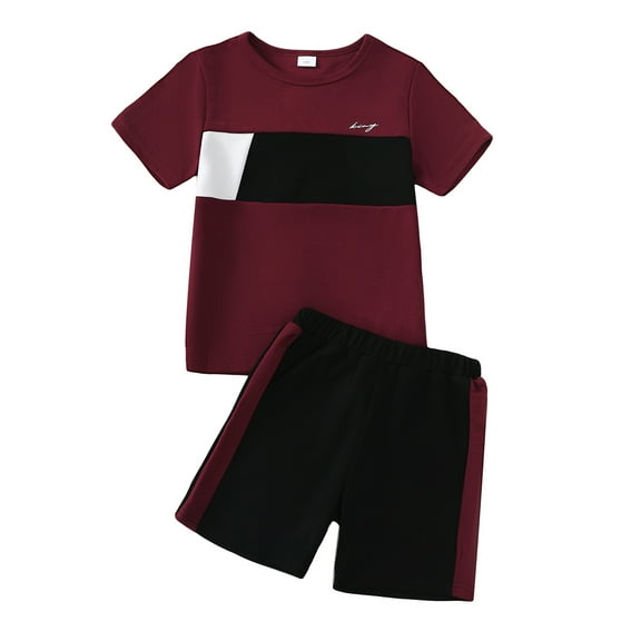 14Y Big Boys Outfits 15Y Boys 2PCS Summer Short Sets Big Boys Short Sleeve Round Neckline Top Shorts Set Red