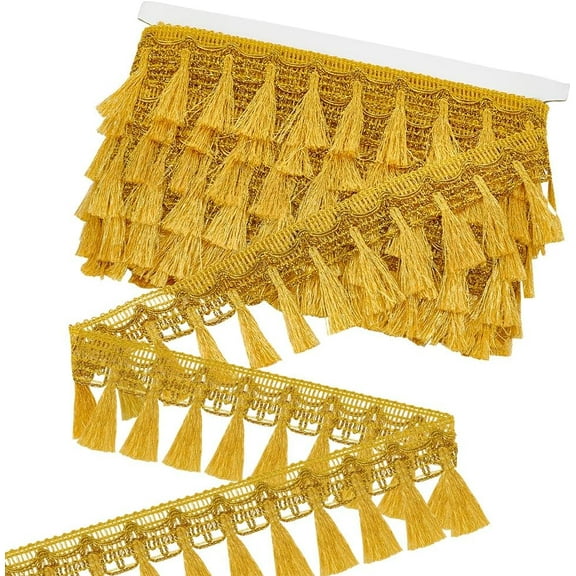 14Yards Fringe Trim 2-1/4Inch Golden Tassel Trim Tassel Ribbon Sewing Lace Fabric Trim Crochet Lace Ribbon Crafting Lace Sewing Trim