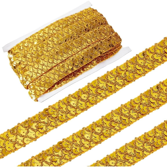 14Yds 0.78" Gold Sequin Trim Lace Ribbon Braid Sequins Beads Glitter Ribbon Sequin Strips 3 Rows Paillette Roll
