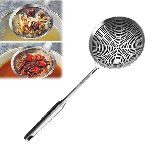 14cm 304 Stainless Steel Large Mesh Colander Compact Kitchen Filter With Long Handle, Ideal For Small Batch Pasta Draining And Oil Straining At Home, 1pc, by UKHCCC