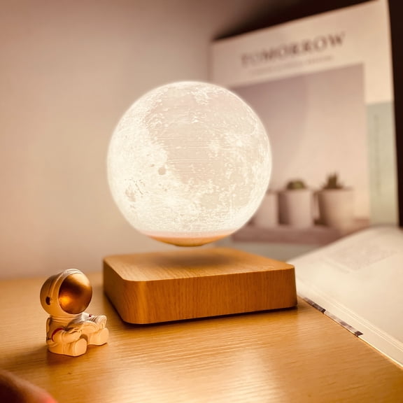 14cm 3D Printing Touch Control Levitating Moon Lamp with 3 LED Lights 6 Inch Floating Lunar Night Light Bedside Atmosphere Light Indoor Decoration