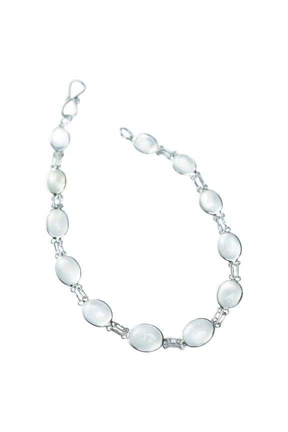 14ctw Natural Moonstone Mixed Sized Cabochon Gemstone Tennis Bracelet