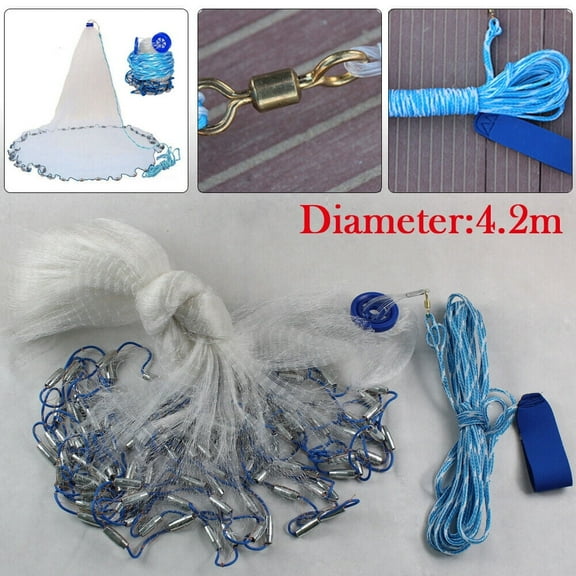 14ft Hand Cast Fishing Net Bait Dense Mesh Netting Hollow Sinker Durable 4.2M