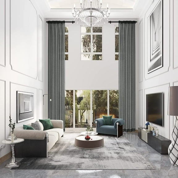 14ft Linen Extra Long Sheer Voile Rod Pocket Curtains, Light Filtering High Ceiling Curtains for High Living Room Bedroom 2 Story (Dark Gray, 1 Panel, 50" W x 168" L)