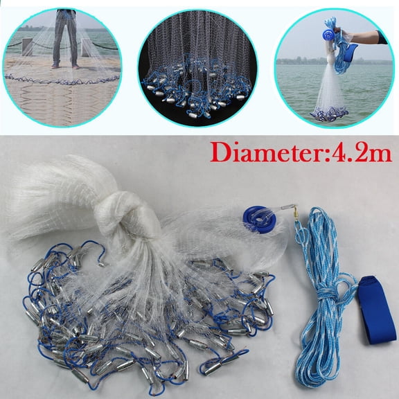 14ft Modern Round Fishing Cast Net with Sinker, Saltwater Bait Casting Net, Hand Cast Net, Dense Mesh