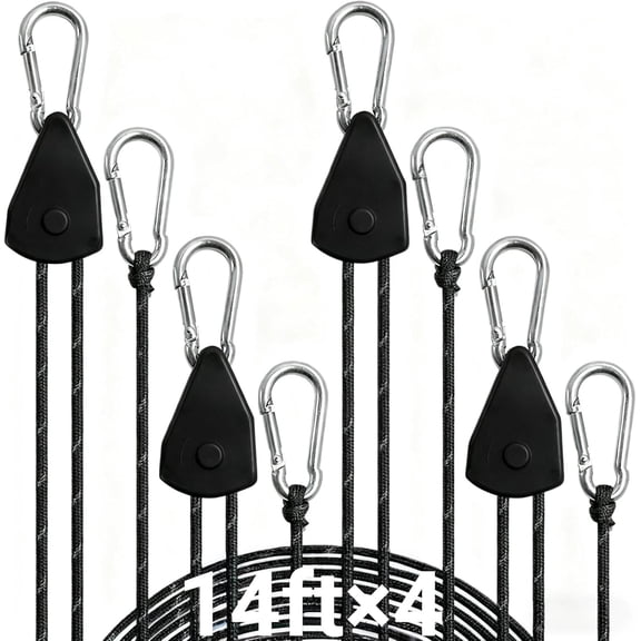 14ft Retractable Paracord Rope Tie Down Ratchet Strap Small Straps Mini Rope Cam Lock Tent Canopy Tie Down Adjustable Outdoor Windproof Tightener Tensioner Hanger Grow Light 4 Pack 1/8"