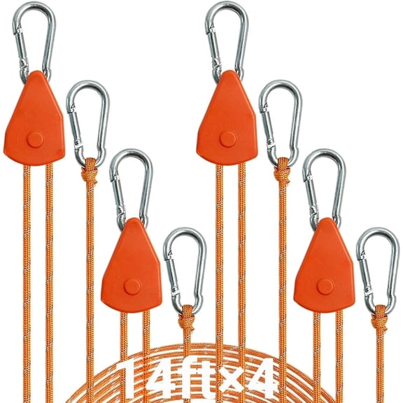 14ft Retractable Paracord Rope Tie Down Ratchet Strap Small Straps Mini Rope Cam Lock Tent Canopy Tie Down Adjustable Outdoor Windproof Tightener Tensioner Hanger Grow Light 4 Pack 1/8"