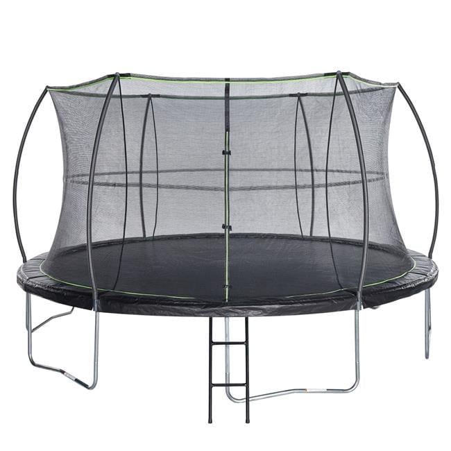 14ft Round Trampoline - Black with Lime Green Trim - Includes Ladder - ASTM Certified Safety