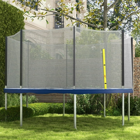 14ft Round Trampoline Safety Net Enclosure with 8 Straight Poles Weather-Resistant Yellow