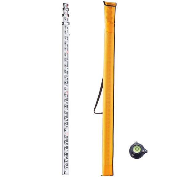 Aluminum Alloy Telescopic Leveling Rod 14 Feet 4 Sections Double Sided 1/8 Inch Scale with Bubble Level and Carrying Bag for Surveying Walls Floors