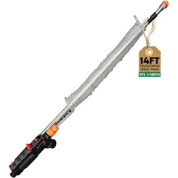 14ft Telescoping Spray Wand with Coiled Hose  Stainless Steel, Chemical  Adjustable Long Handle Wand for Garden Hose, Heavy Duty Hose Wand Sprayer for Easy & Control