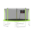 thumbnail image 1 of 14ft Trampoline with Basketball Hoop, Hold to 1320 LBS, Outdoor Recreational Trampoline with Safety Enclosure Net and Ladder, Heavy-Duty Round Bounce Jumper Trampoline, Green, 1 of 9